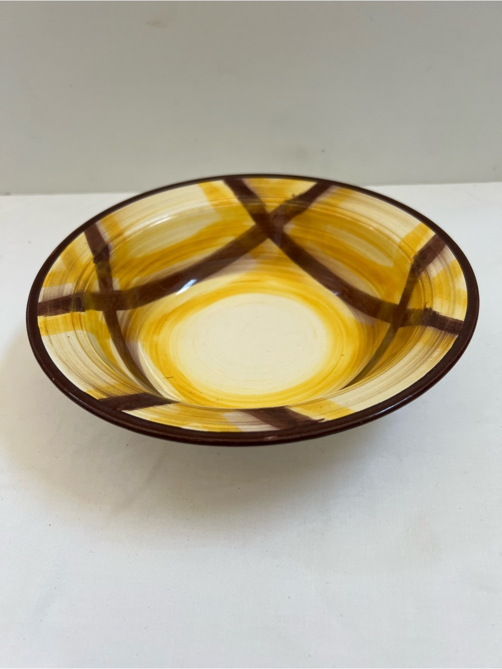 Vernonware Organdie Bowl Plaid Yellow Brown Vintage Melox Poppytrail Vernon Nice